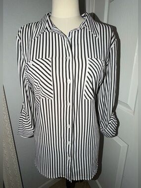 Grace Black and White Striped Button-Down Shirt
